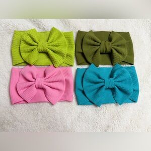 Soft Knit Big Bow Headband for Kids - Pink, Lime, Olive, Teal (3-6 months)